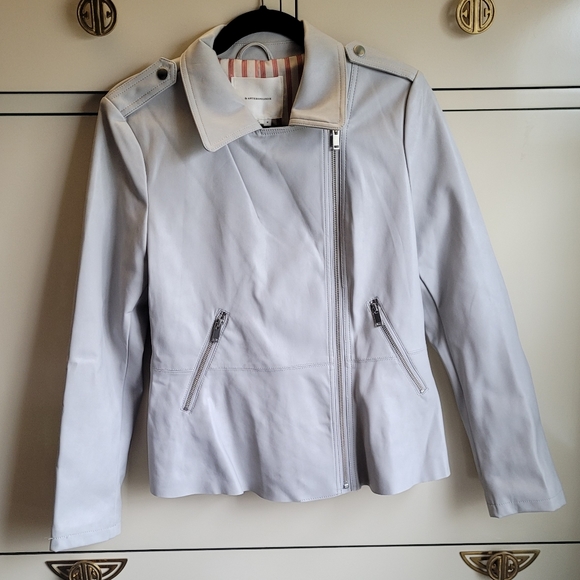 New Anthroplogie Peplum Faux Leather Jacket Blazer Light Gray Size M - Picture 8 of 10